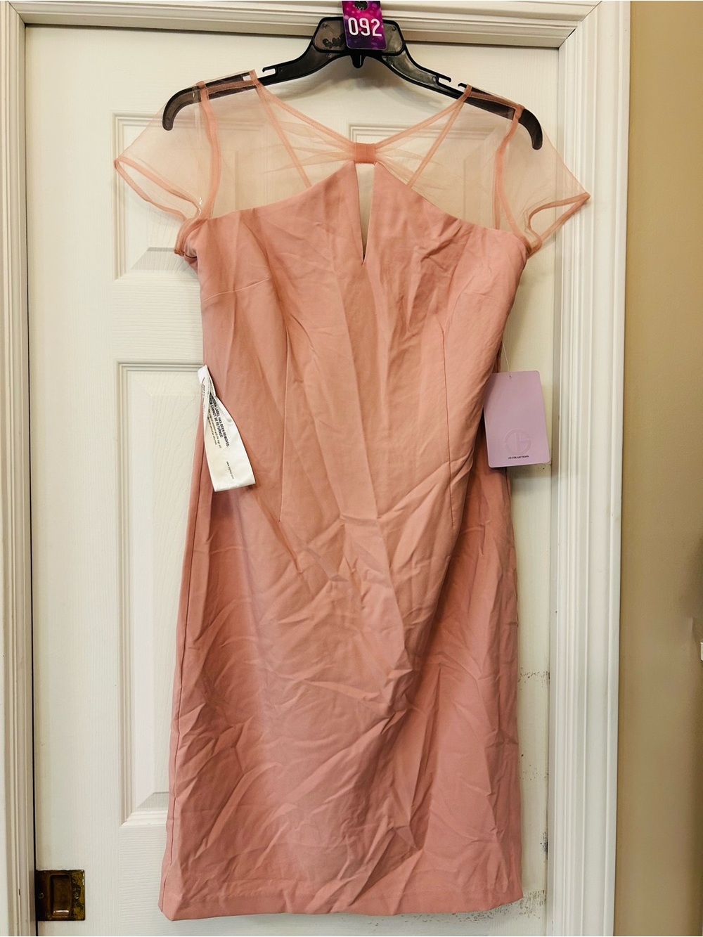 JS Collections Rose Pink Mesh-Yoke Midi Dress